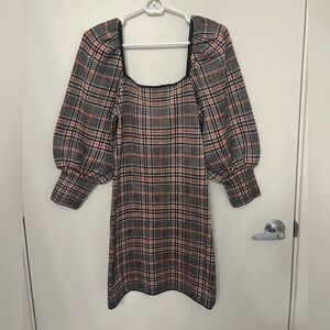 Zara Black and Orange Plaid Long Sleeve Bodycon Dress